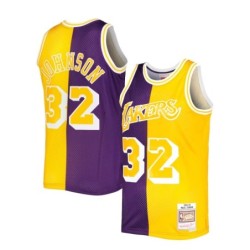 Magic Johnson Purple/Gold Los Angeles Lakers Hardwood Classic 1984/85 Split Fan Edition Jersey